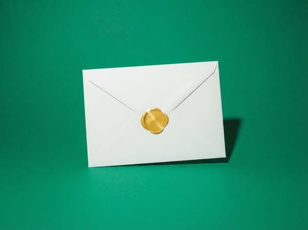 A white envelope closed with a gold wax seal.