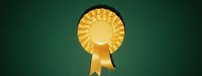A gold prize rosette pinned to a green wall.