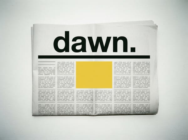 A folded newspaper with the masthead dawn.