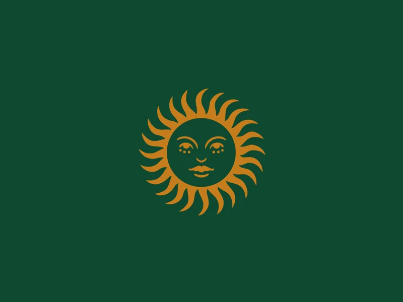 The Dawn sun mark in gold on a dark green ground.
